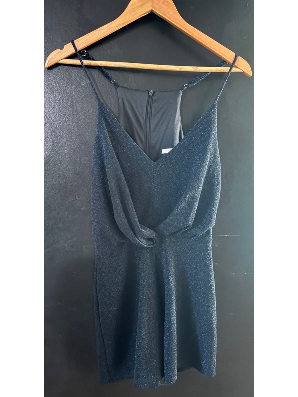 Francescaโs NWT Black Metallic Glitter Cowl Neck Romper Party Holiday